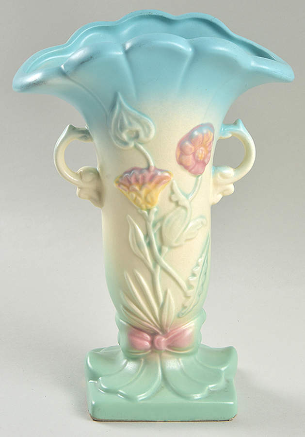 Bow Knot Blue and Turquoise 8" Footed Vase by Hull-1
