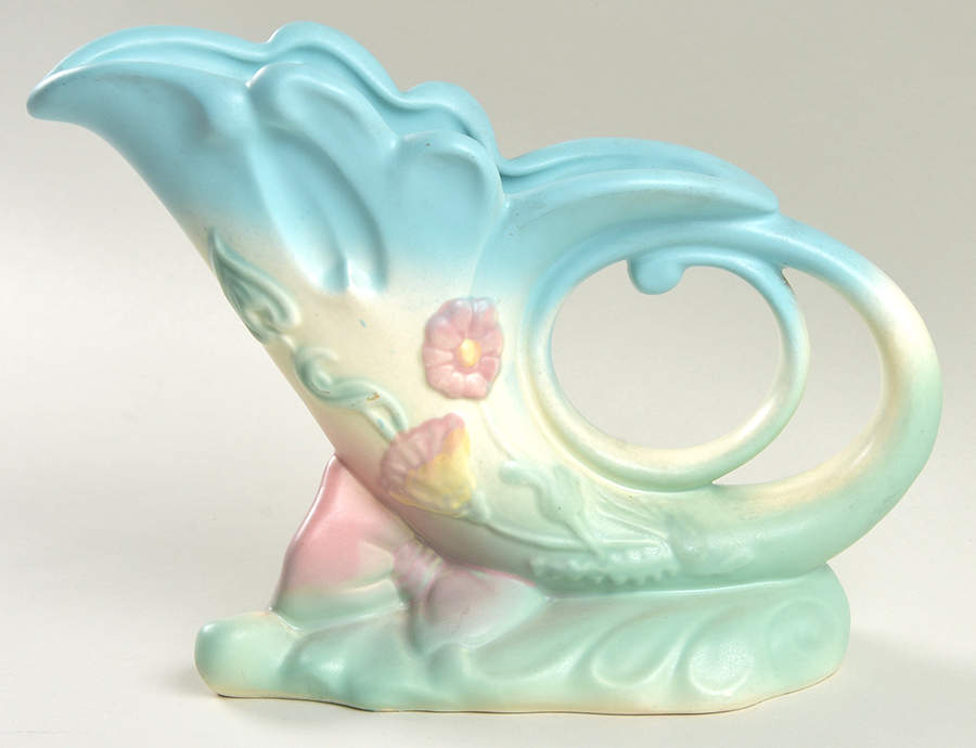 Bow Knot Blue and Turquoise 7" Cornucopia by Hull-1
