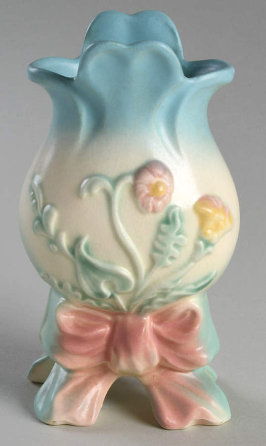 Bow Knot Blue and Turquoise 6" Vase by Hull-1