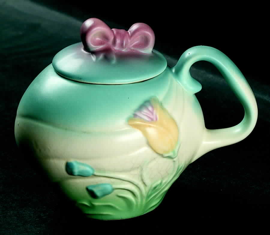 Bow Knot Blue and Turquoise Sugar Bowl & Lid by Hull-1