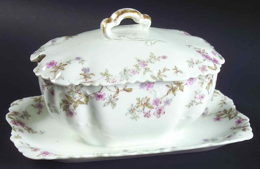 Schleiger 81A Sauce Boat with Attached Underplate & Lid by Haviland-1