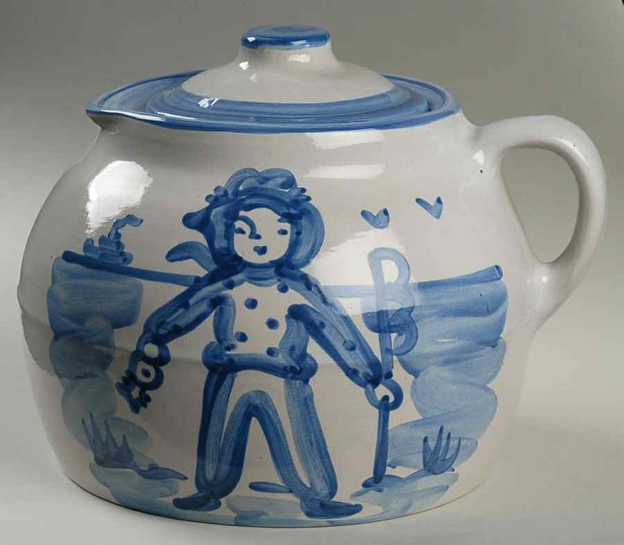 Fisherman Bean Pot & Lid by M A Hadley-1