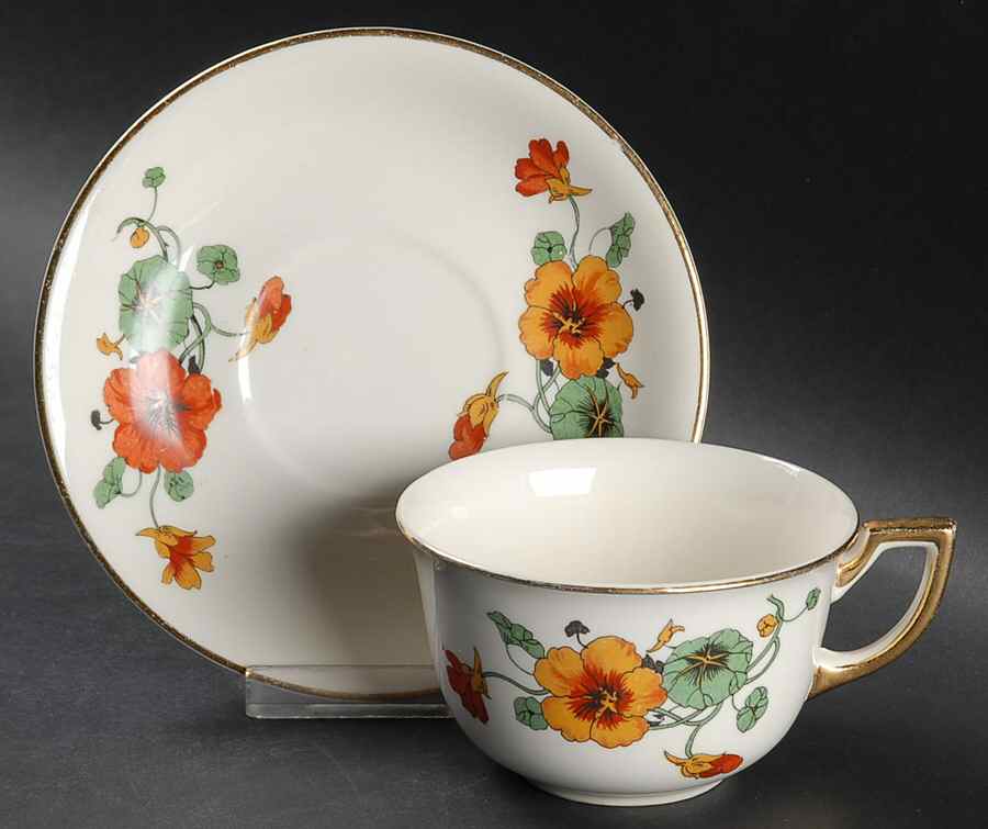 Nasturtium Flat Cup & Saucer Set by Homer Laughlin -1