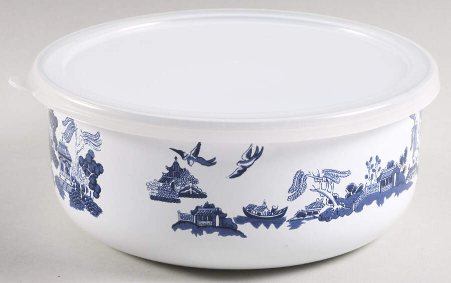Blue Willow 7" Metal Mixing Bowl & Plastic Lid by Heritage Mint-1