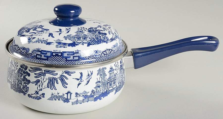 Blue Willow 2 Quart Metal Covered Saucepan by Heritage Mint-1
