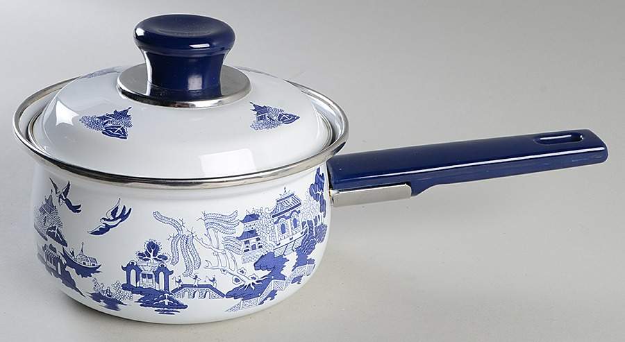 Blue Willow 1.0 Quart Metal Covered Saucepan by Heritage Mint-1