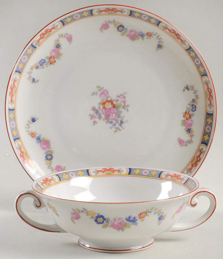 HWC7 Footed Cream Soup Bowl & Saucer Set by HW (Germany, Czech)-1
