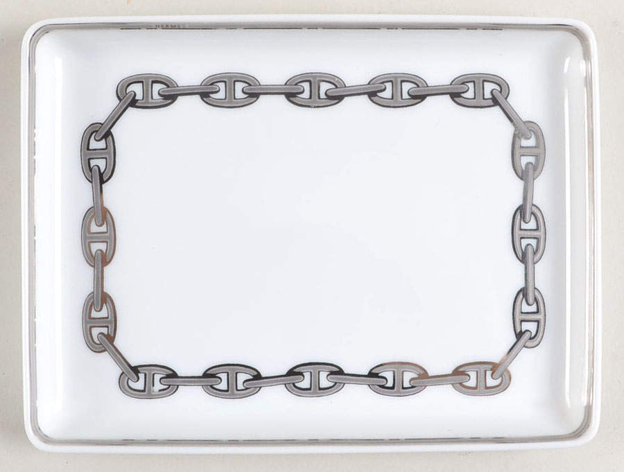 Chaine D'Ancre Gray (Platinum Trim) Rectangular Tray by Hermes-1