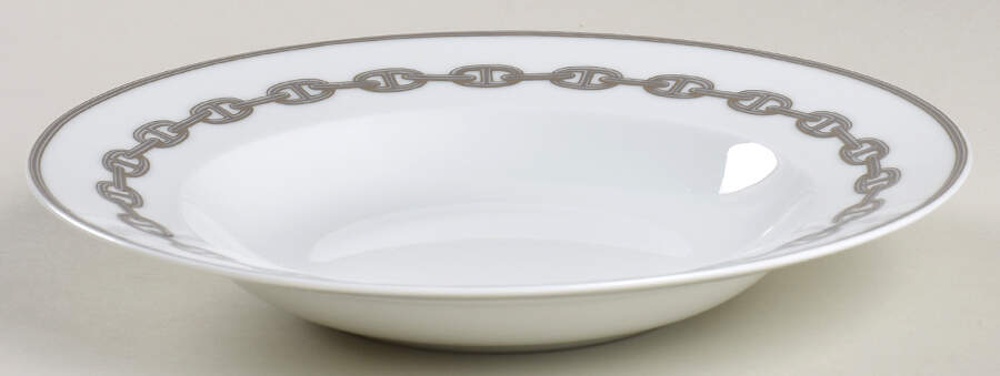 Chaine D'Ancre Gray (Platinum Trim) Large Rim Soup Bowl by Hermes-1