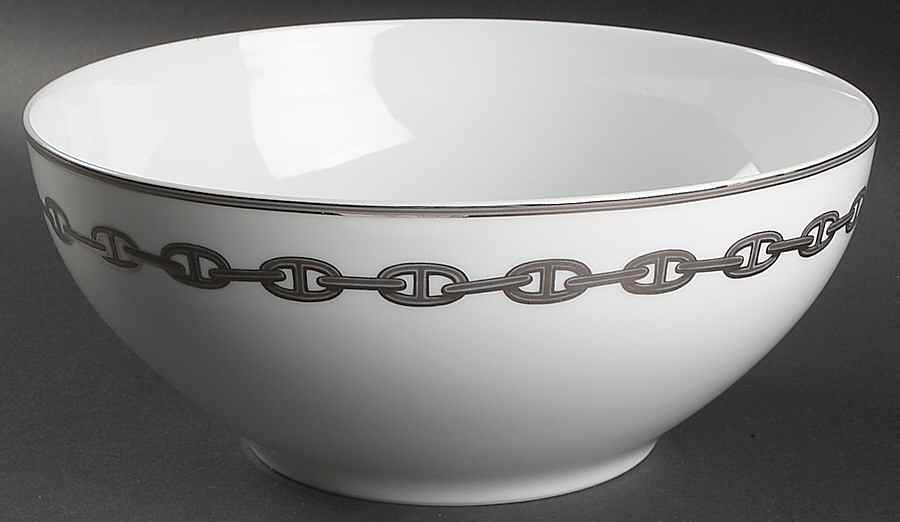 Chaine D'Ancre Gray (Platinum Trim) 10" Large Salad Serving Bowl by Hermes-1
