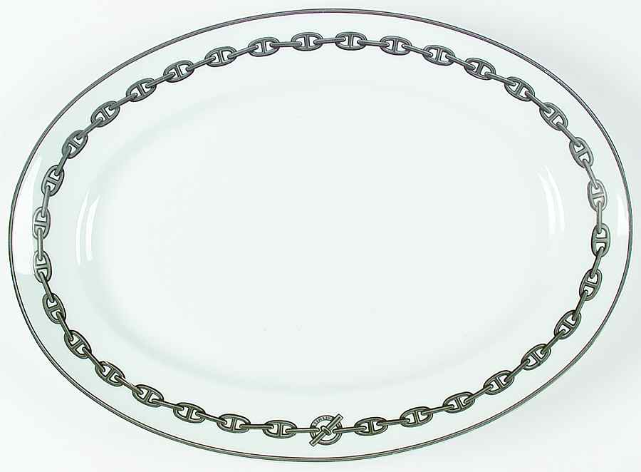 Chaine D'Ancre Gray (Platinum Trim) 16" Oval Serving Platter by Hermes-1
