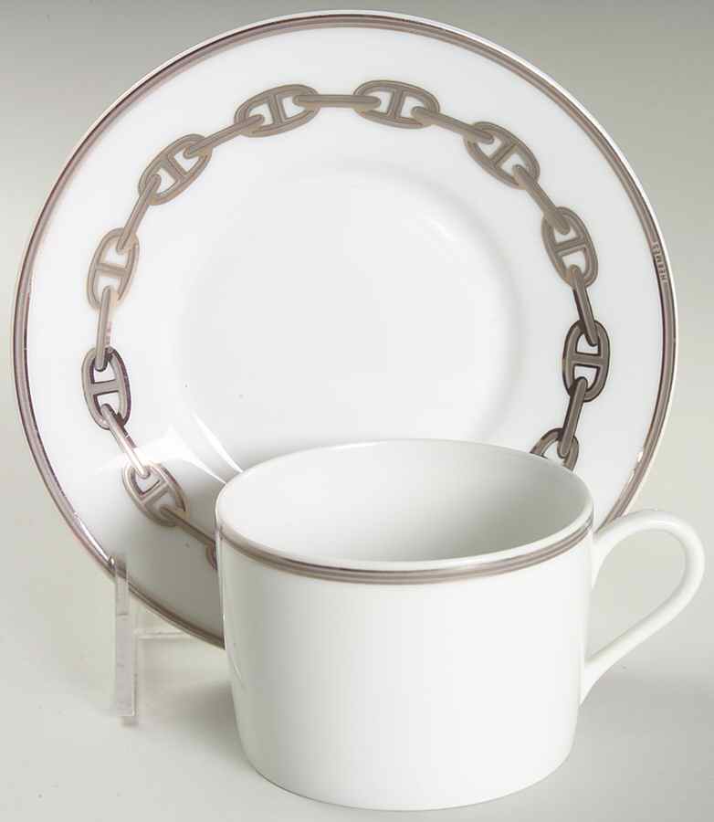 Chaine D'Ancre Gray (Platinum Trim) Flat Cup & Saucer Set by Hermes-1