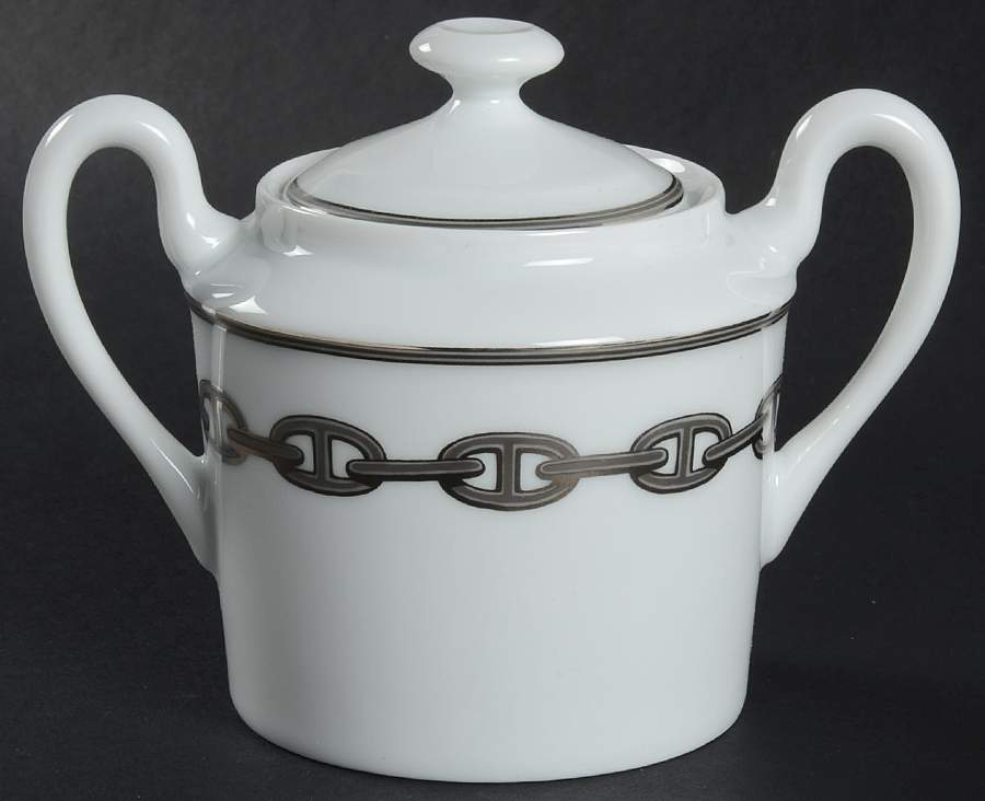Chaine D'Ancre Gray (Platinum Trim) Sugar Bowl & Lid by Hermes-1