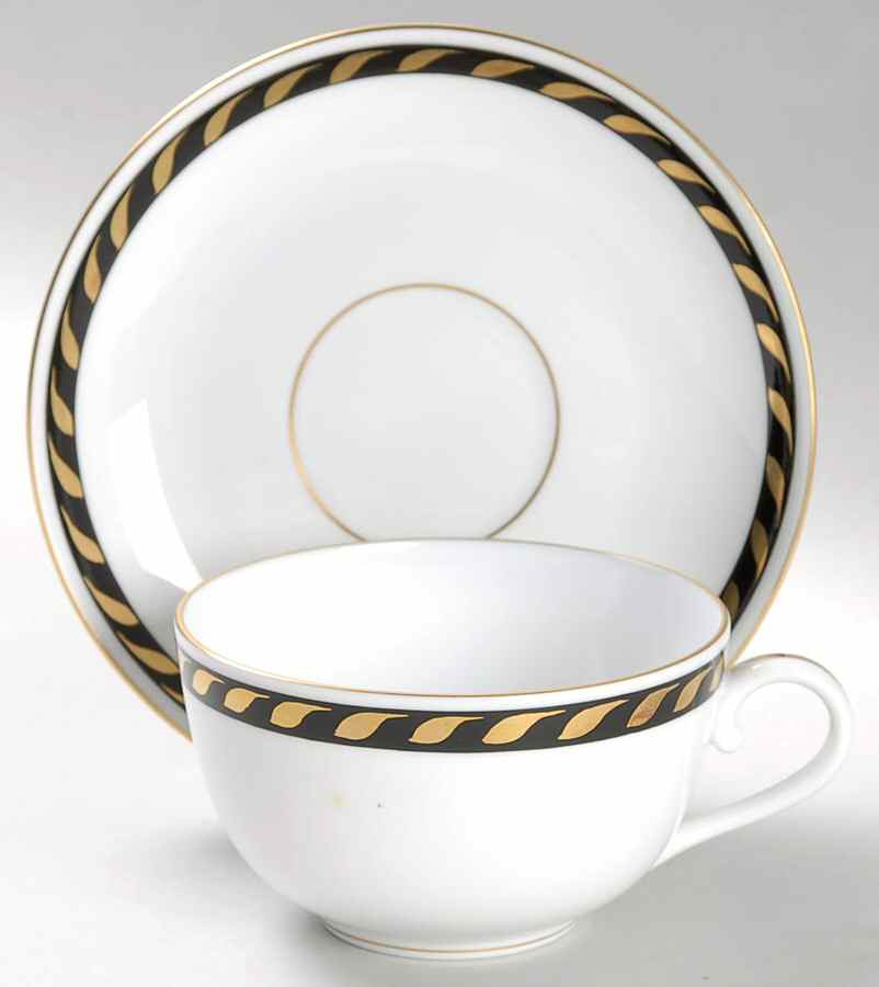 Candlelight Black Flat Cup & Saucer Set by Herend-1