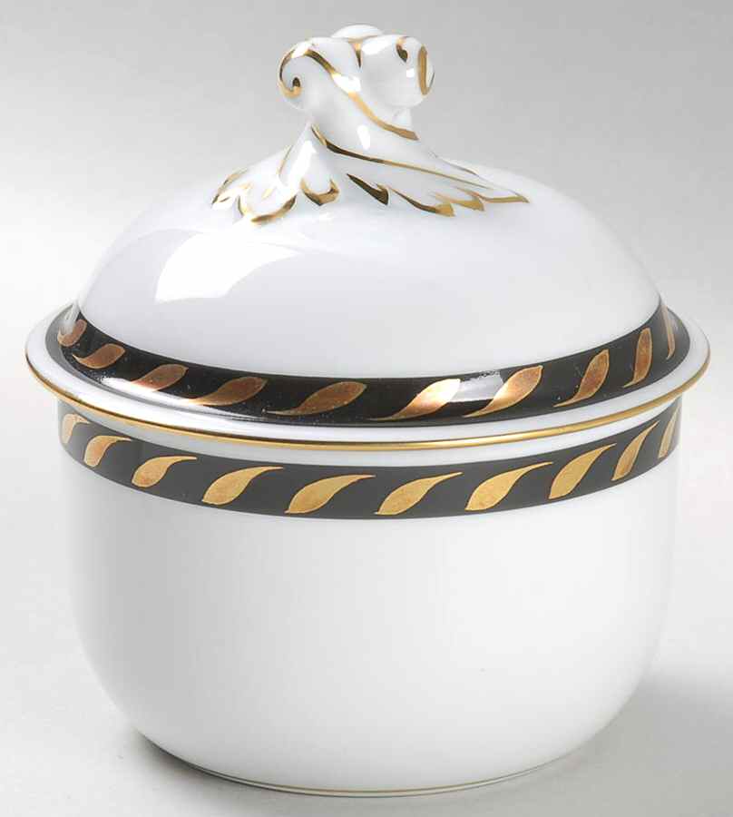 Candlelight Black Sugar Bowl & Lid by Herend-1
