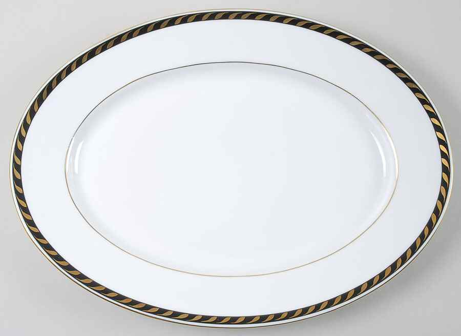 Candlelight Black 15" Oval Serving Platter by Herend-1