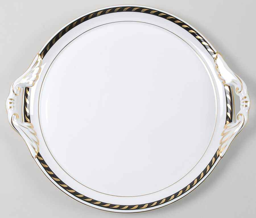 Candlelight Black Handled Cake Plate by Herend-1