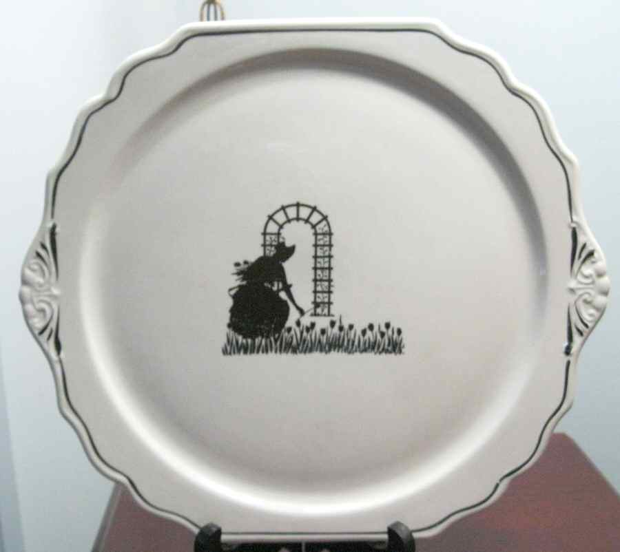 Colonial Lady (Embossed, Black) Square Handled Cake Plate by Harker-1