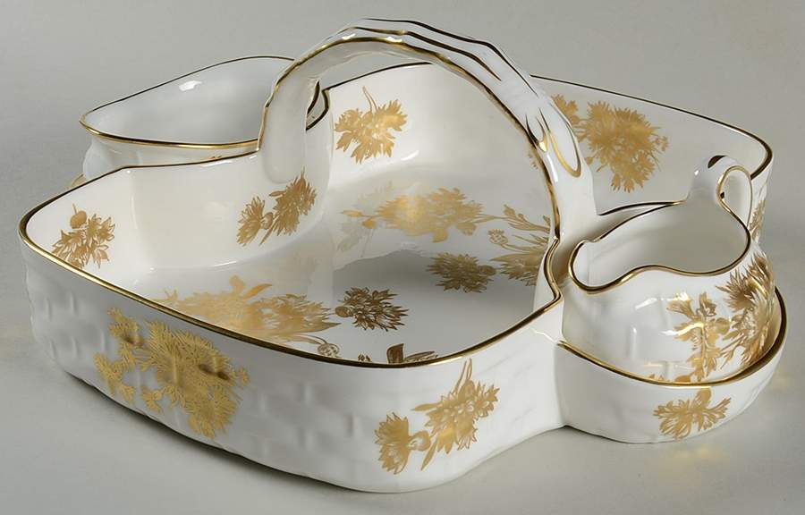 Golden Cornflower Strawberry Basket W/Creamer & Open Sugar by Hammersley-1
