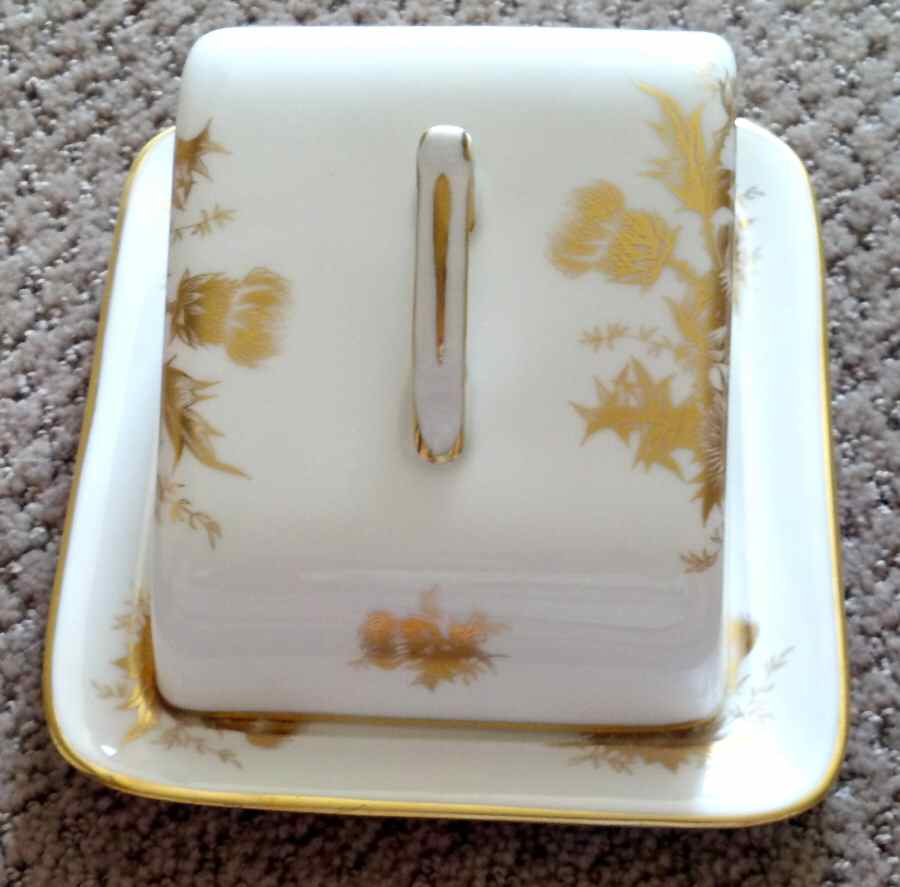 Golden Cornflower Cheese Dish with Lid (Wedge) by Hammersley-1