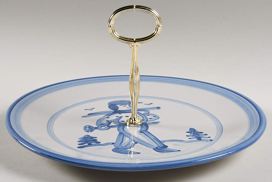 Skier Round Serving Plate with Center Handle (Dp) Hc by M A Hadley-1