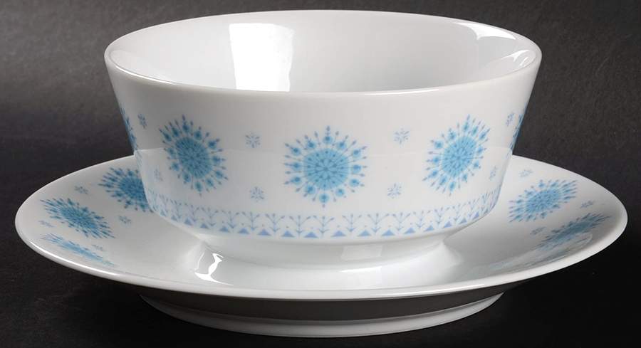 Blue Snowflake Gravy Boat with Attached Underplate by Harmony House China-1