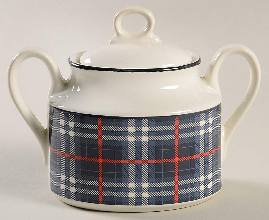Highland Plaid (Green Black) Sugar Bowl & Lid by Homer Laughlin -1