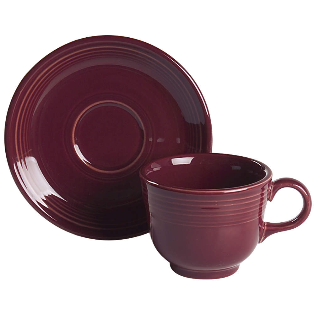 Fiesta Cinnabar (Intro 2000) Flat Cup & Saucer Set by Homer Laughlin -1
