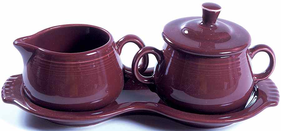 Fiesta Cinnabar (Intro 2000) Creamer & Sugar with Lid & Tray Set by Homer Laughlin -1