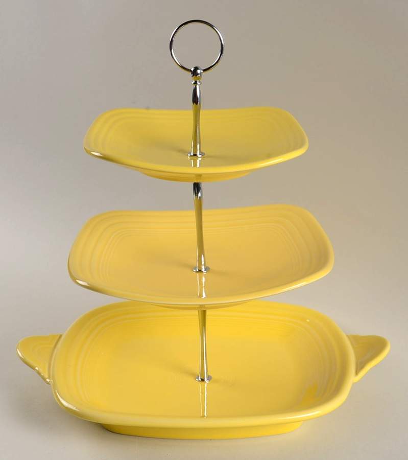 Fiesta Sunflower (Intro 2001) 3 Tiered Serving Tray (SQTRH,LPS,SPS) by Homer Laughlin -1