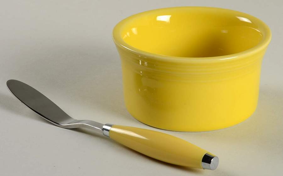 Fiesta Sunflower (Intro 2001) Dip Bowl & Spreader Set by Homer Laughlin -1
