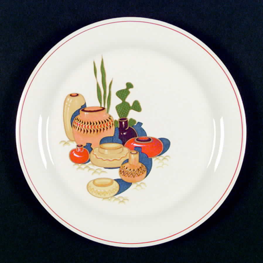 Mexicana (Swing Shape, Red Band) Dinner Plate by Homer Laughlin -1
