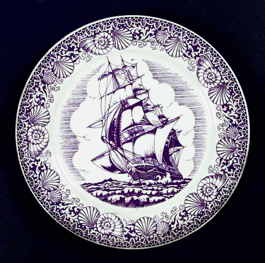 Famous Old Ships Mulberry Dinner Plate by Homer Laughlin -1
