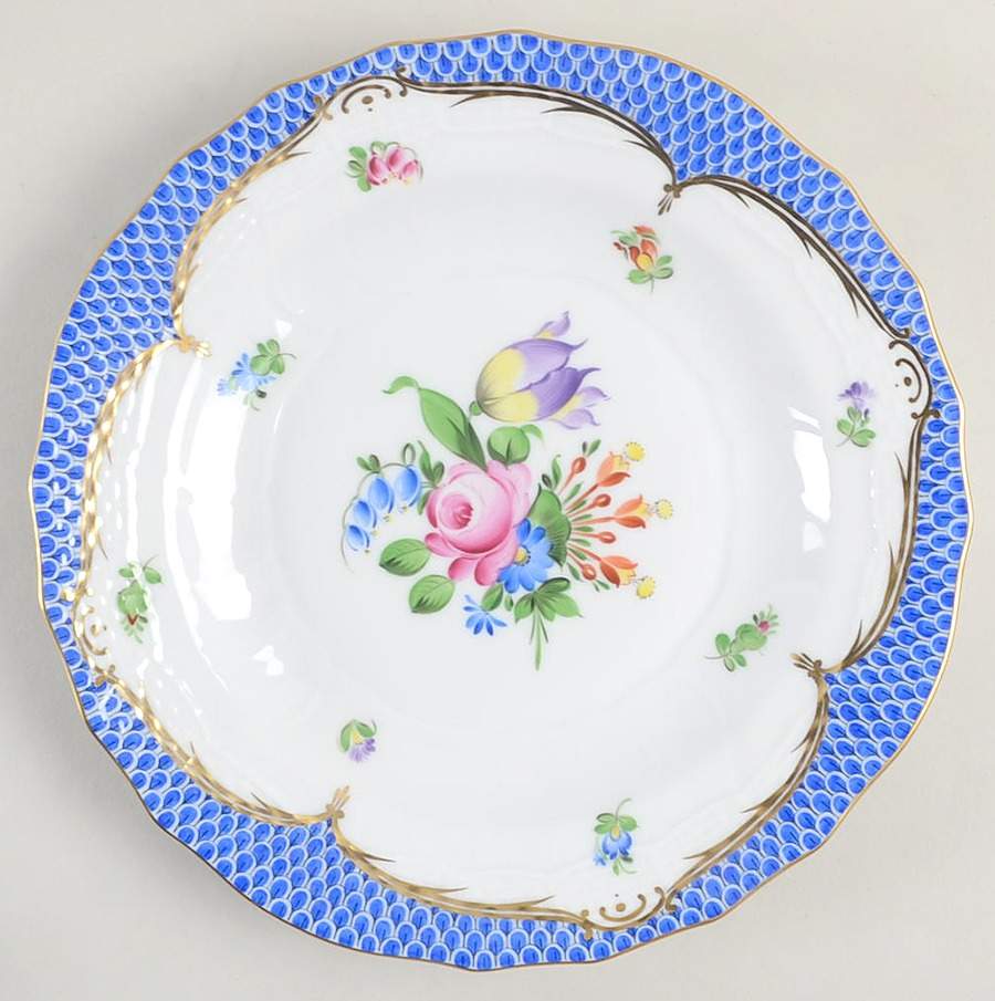 Printemps Blue Border Dessert Luncheon Plate by Herend-1