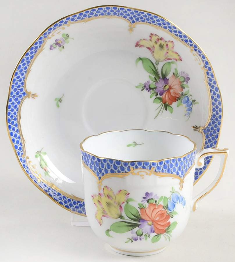 Printemps Blue Border Chocolate Cup & Saucer Set by Herend-1
