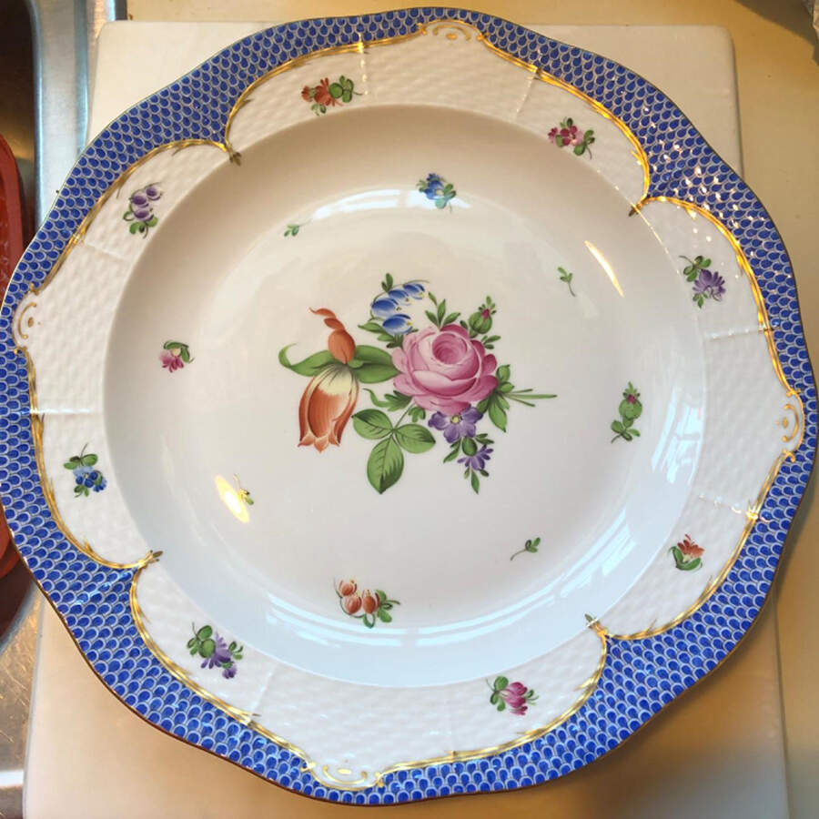 Printemps Blue Border 13" Chop Plate (Round Platter) by Herend-1
