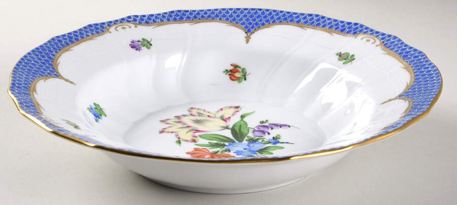 Printemps Blue Border Large Rim Soup Bowl by Herend-1