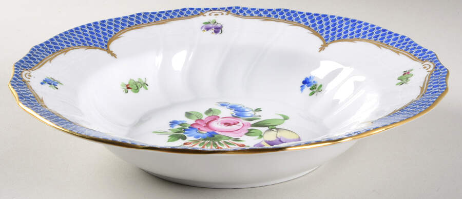 Printemps Blue Border Large Rim Soup Bowl by Herend-1