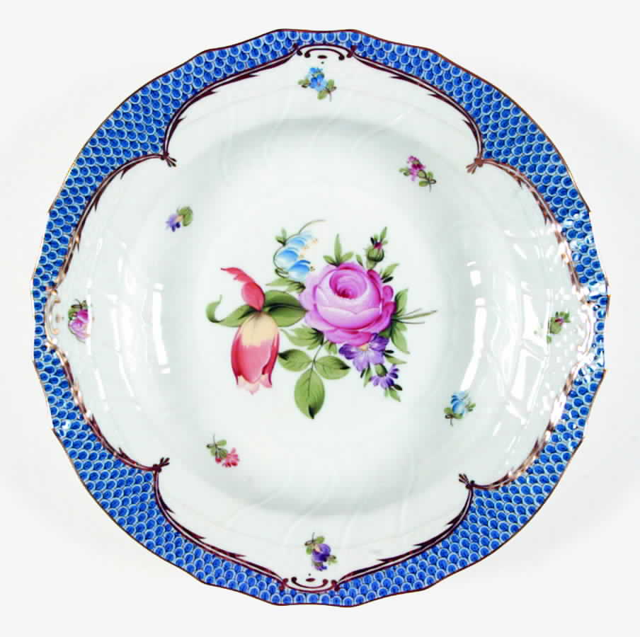 Printemps Blue Border Large Rim Soup Bowl by Herend-1