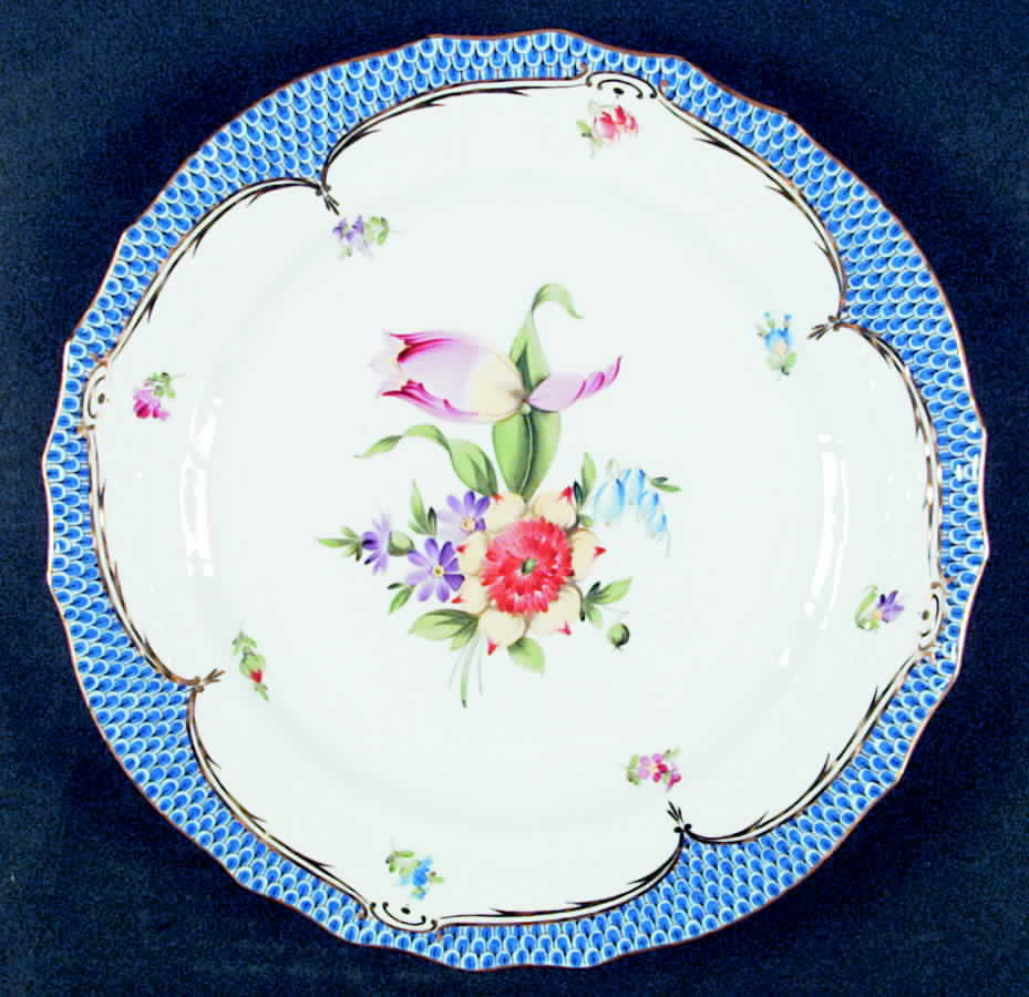 Printemps Blue Border Dinner Plate by Herend-1