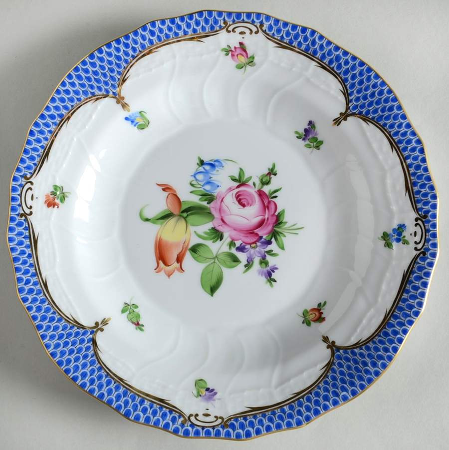 Printemps Blue Border Dessert Luncheon Plate by Herend-1