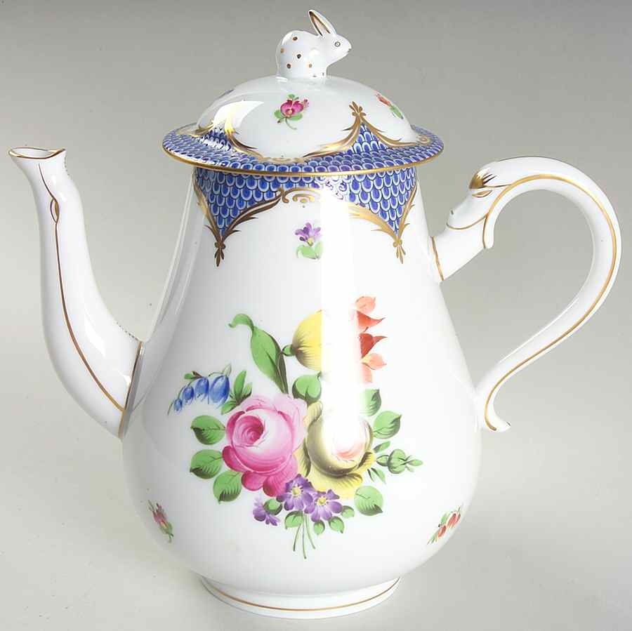 Printemps Blue Border Coffee Pot & Lid by Herend-1