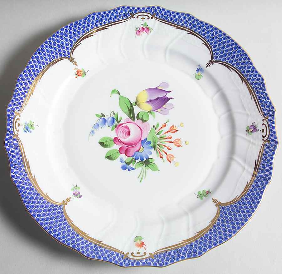 Printemps Blue Border Dinner Plate by Herend-1