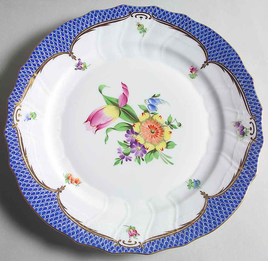 Printemps Blue Border Dinner Plate by Herend-1