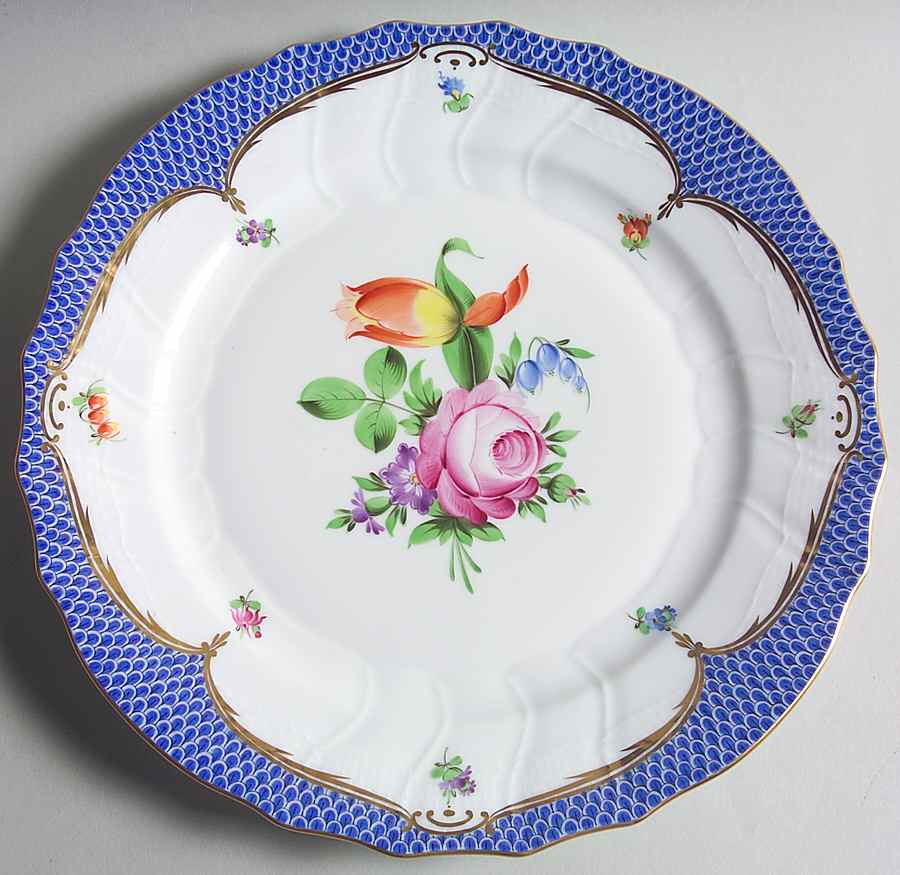 Printemps Blue Border Dinner Plate by Herend-1