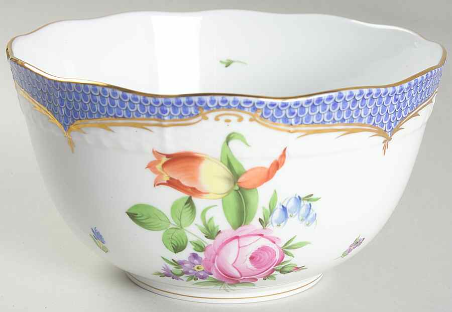 Printemps Blue Border 7" Round Vegetable Bowl by Herend-1