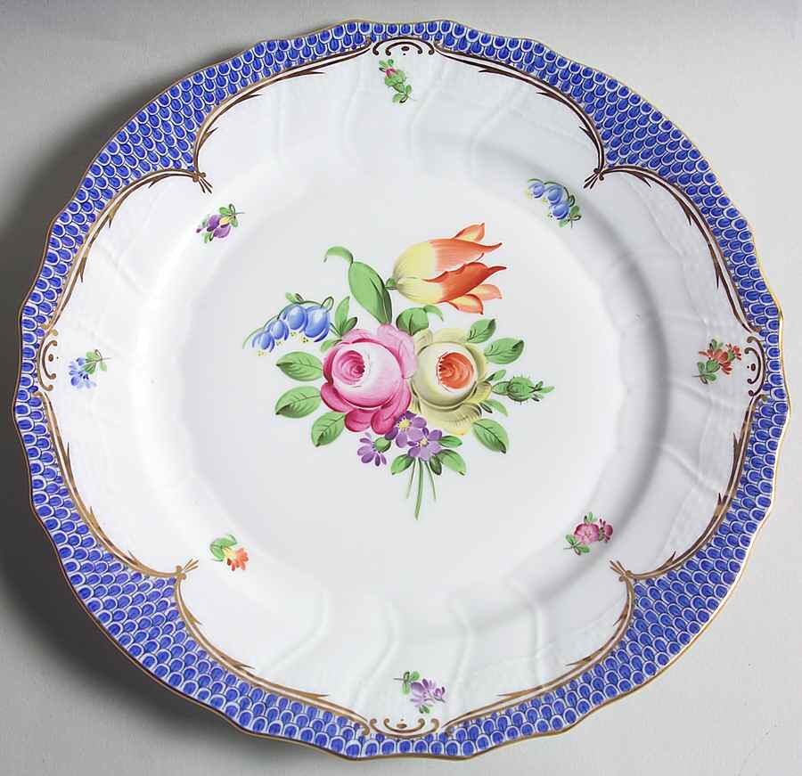 Printemps Blue Border Dinner Plate by Herend-1