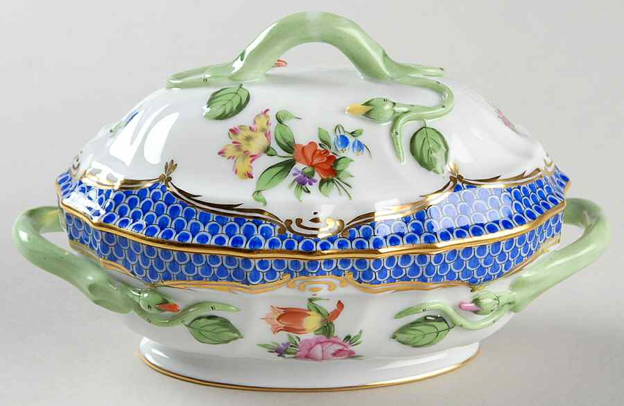 Printemps Blue Border Mini Tureen & Lid by Herend-1