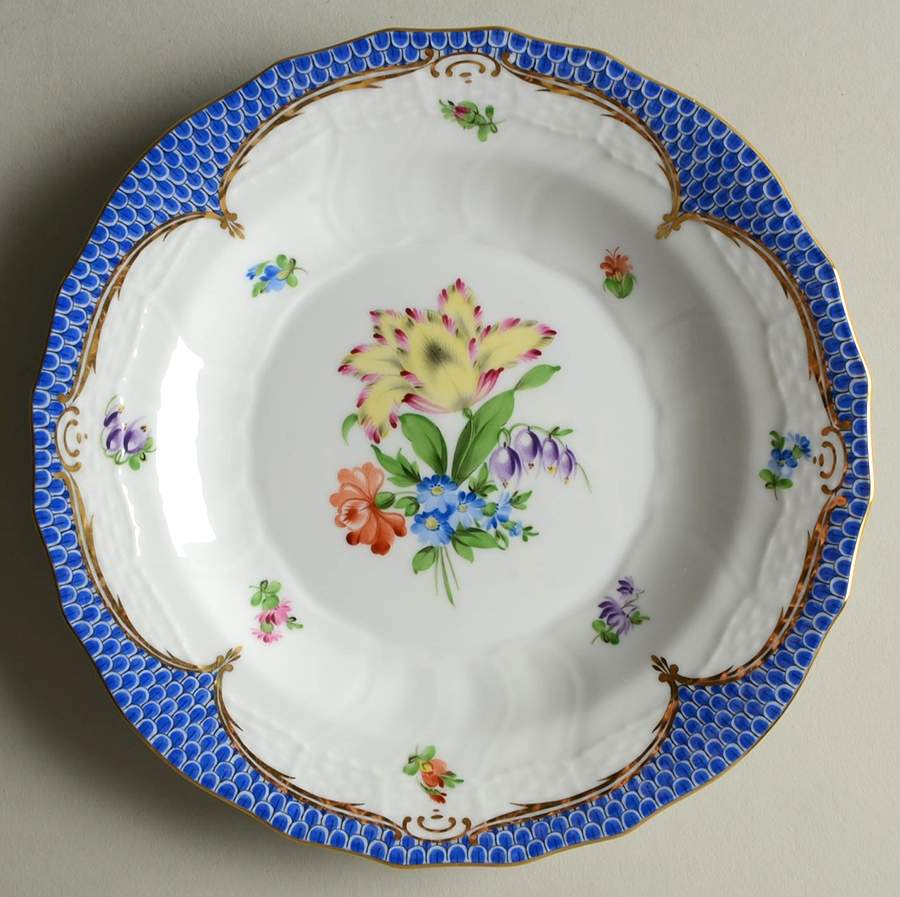 Printemps Blue Border Dessert Luncheon Plate by Herend-1