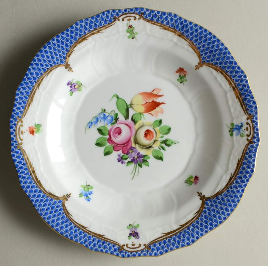 Printemps Blue Border Dessert Luncheon Plate by Herend-1